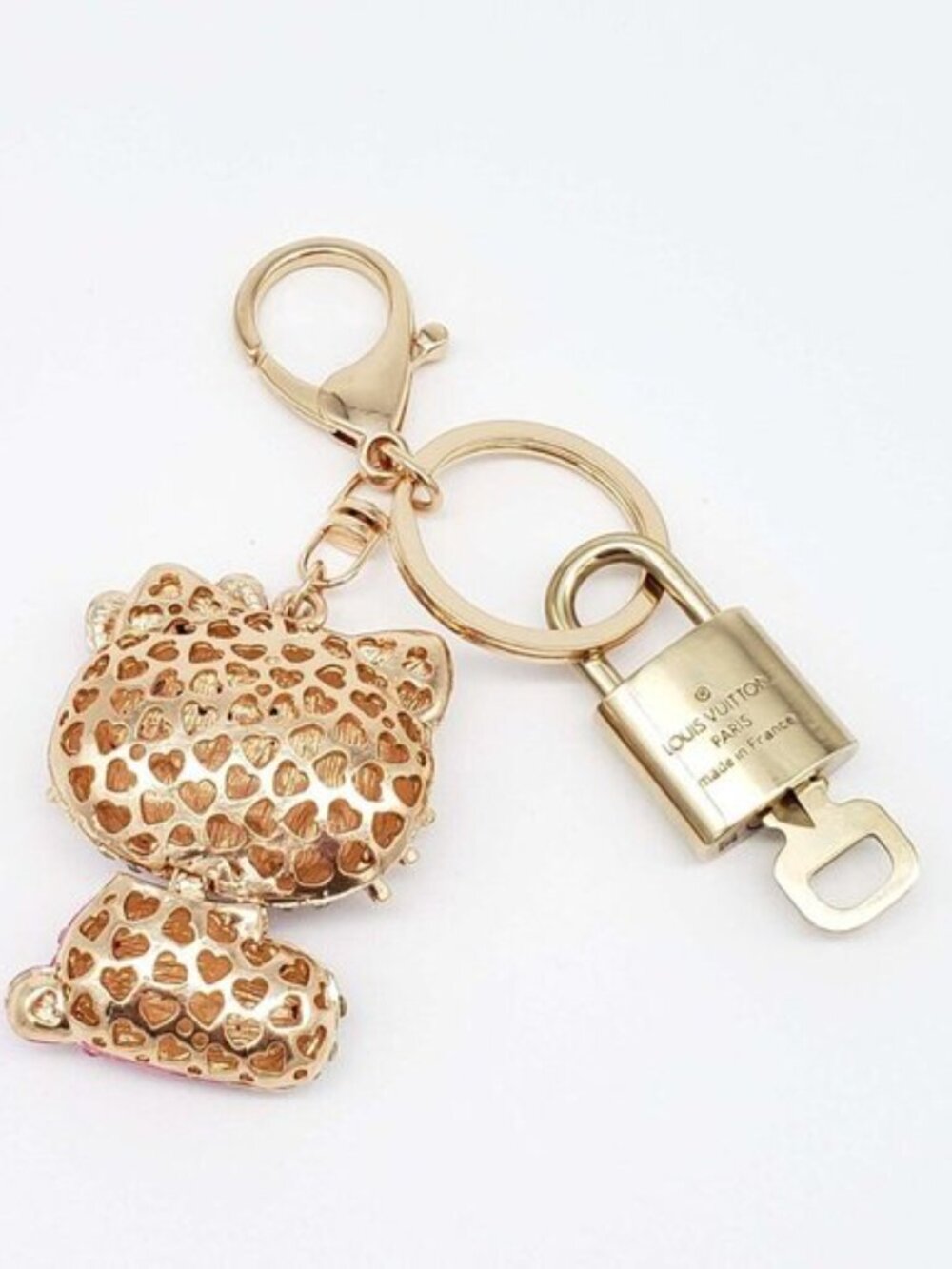 Louis Vuitton Gold Lock 🔒 Authentic LV Key + Unbranded Hello Kitty Bag Charm - Picture 6 of 8